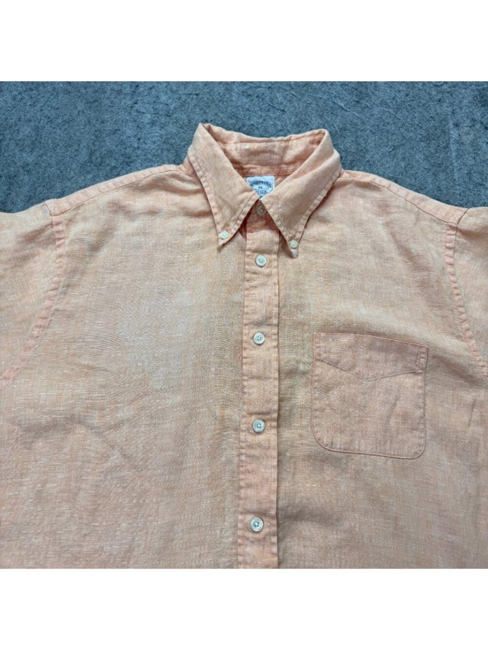 Brooks Brothers Irish Linen Shirt Men XL Orange Solid Button-Down Regent 49"